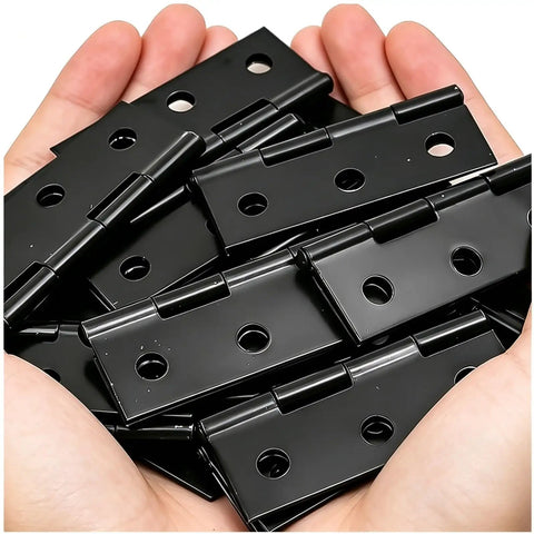 Hand holding Black Stainless Steel Cabinet And Drawer Butt Hinges With Screws 45mm By 31mm 1mm Plate Flat Folding Hinge Set