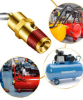 Brass 1/4-inch NPT pressure relief valve for air compressors; red threaded portion, 4-pack.