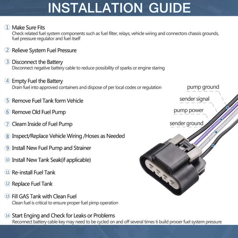 Installation guide for Fuel Pump Assembly For 2001 2002 2003 2004 2005 Honda Civic With 1.3L 1.7L And 2.0L Engines Includes Sending Unit