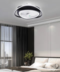 Ceiling Fan with Light 20 Inch Low Profile Invisible Chandelier Fan for, modern design in a stylish bedroom setting.