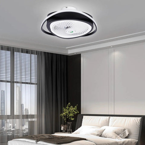 Ceiling Fan with Light 20 Inch Low Profile Invisible Chandelier Fan for, modern design in a stylish bedroom setting.