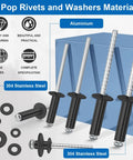 Stainless Steel Black Workhorse Rivet Kit With Pop Rivets And Washers 1280 Pieces for metal furniture and automotive use