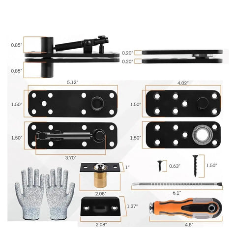 360 Degree Bookcase Door Hinge Kit with concealed pivot hardware includes all components for sleek installation.