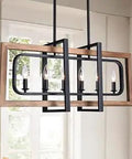 Rustic Farmhouse Chandelier For Kitchen Island Lighting Pendant Fixture, Industrial Wood And Metal Pendant Light