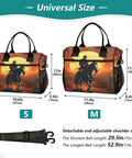 Desert Sunset Cowboy Skeleton Large Insulated Cooler Bag With Leakproof Design, showing S and M sizes with detachable strap.
