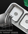Close-up of Craftsmen Series 33 Inch Equal Double Bowls Kitchen Sink With 9 Inch Deep Basins Brushed Matte Finish 18 Gauge 304 Stainless Steel