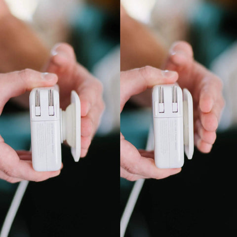 Hands holding The Side Kick Collapsible Charger Organizer And Travel Accessory For USB C Cords And MacBook And PC Chargers Cable Management White