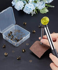 20 Piece Boot Hook Kit With Brass Shoelace Eyelets And Rivets, person using press stud tool on brown fabric