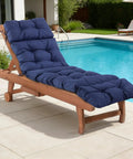 Outdoor Chaise Lounge Cushions Waterproof And Fade Resistant With Ties For Patio, Poolside, Lawn And Beach, 75.1x22.8x4.7 Inch Navy Blue