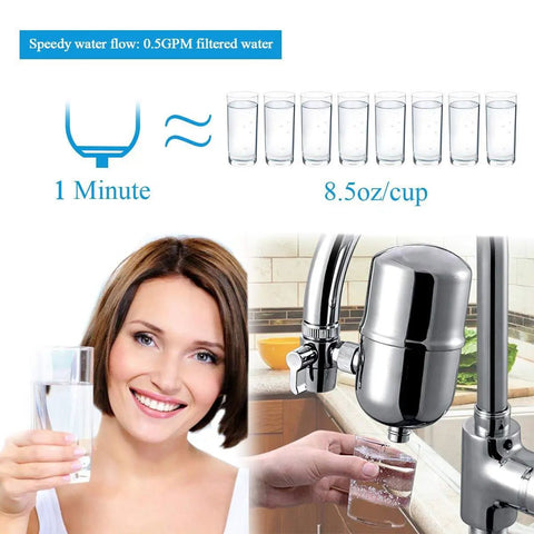Stainless Steel Faucet Water Filter That Reduces Chlorine For Real Clean Taste, Boosts Flow With Ultra Adsorptive Material, Easy Install Fits Standard Faucets, Not For TDS Reduction, High Capacity Filtration