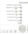 Five Pair Imitation Pearl Stud Earrings Set In 3Mm, 4Mm, 5Mm, 6Mm, And 7Mm Diameters, Hypoallergenic Surgical Stainless Steel, Nickel Free And Lead Free, Go-To Starter Earrings For Sensitive Ears, Everyday White Pearl Jewelry. Size chart of 3-7mm pearl stud earrings