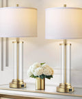 Touch Control Bedside Lamps Set Of 2 With USB A And C Ports, 3 Way Dimmable Nightstand Lighting With Fabric Shade on table