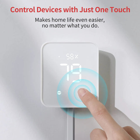 Displaying Hub 2 2nd Gen Smart Home Hub With Thermometer Hygrometer IR Remote Light Sensor Wi Fi 2.4GHz Bridge, finger touching screen