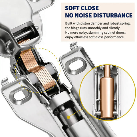Close-up view of 50 Pack Soft Close Hidden Cabinet Hinges For One Half Inch Overlay, Face Frame Concealed 105 Degree Hinges details.