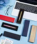 24-Piece Colorful Pen Gift Boxes Set Cushioned Cardboard Boxes For Ballpoint And Fountain Pens 7.2x2.1x0.9 Inches displayed with pens