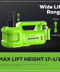 Cordless 24V Hydraulic Car Jack Kit For Vehicles Up To 3 Tons With 2Ah Battery And Charger Electric Lifting Range 6.1 To 17.5 Inches Portable Auto Lift For Quick On The Go Tire Changes product showing wide lift range