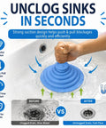 Six Inch Sleek Silicone Tub Stopper, Heavy Duty Bathtub Drain Plug With Rock Solid Suction Grip being used to unclog a sink.