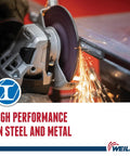 Tiger Type 27 Cut And Grind Combo Wheel A30S seven inch in use on steel, emitting sparks during aggressive stock removal.