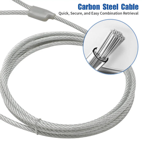 Heavy Duty Laptop Cable Lock With A Beefy Steel Core And Slick Combo Code To Lock Down iPads Tablets Laptops And Macbooks showing carbon steel cable.