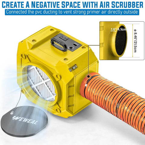 Stackable Negative Air Machine With 3 Stage Filtration MERV 10 Pre Filter Activated Carbon True HEPA for air cleaning