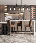 Farmhouse Black 5 Light Kitchen Island Pendant Light Set, Dope Modern Linear Cage Ceiling Fixture for Dining Room.