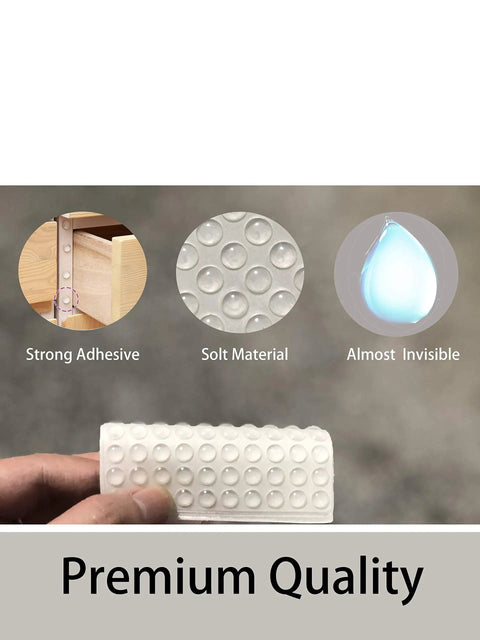 Hand holding Self Adhesive Clear Rubber Feet Tiny Bumper Pads for Furniture 6mm Diameter 2mm Thick 400 Pcs Quiet Soft Close
