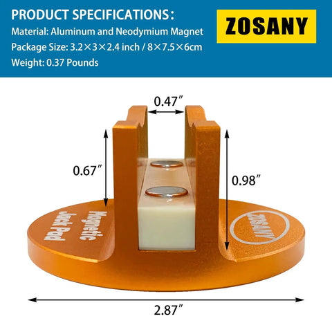 Universal Magnetic Jack Pad Set For Cars with aluminum frame, dimensions labeled, showcasing pinch weld adapter.