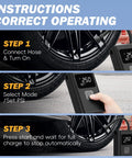 Image showing operating instructions for Plug And Play 150 Psi Tire Inflator Fast Fill Air Compressor Digital Gauge Auto Shut Off.