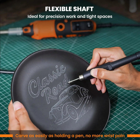 Flexible shaft engraving with Powerful 180W Corded Rotary Tool Kit With 6 Variable Speeds And Flex Shaft, Chainsaw Sharpener.