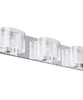 Three Light LED Bathroom Vanity Fixture Over Mirror 24 Inch Chrome Finish Dimmable With Clear Acrylic Lampshades 6000K Cold White