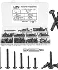 Torx Drive Self Drilling Screws Set For Metal In 410 Stainless Black Dacromet Finish with case, sizes 8 x 1/2 to 8 x 1-1/2 inch