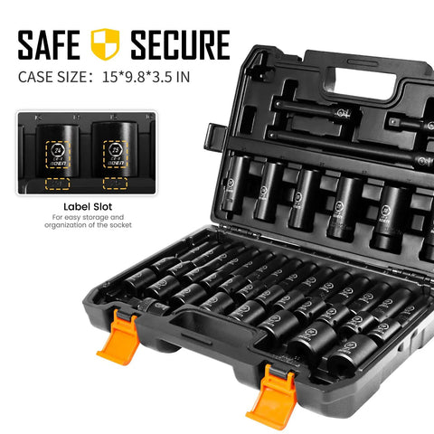 One Half Inch Drive Impact Socket Set Forty Five Piece Deep Shallow Metric Sockets Nine To Thirty Two Millimeter case