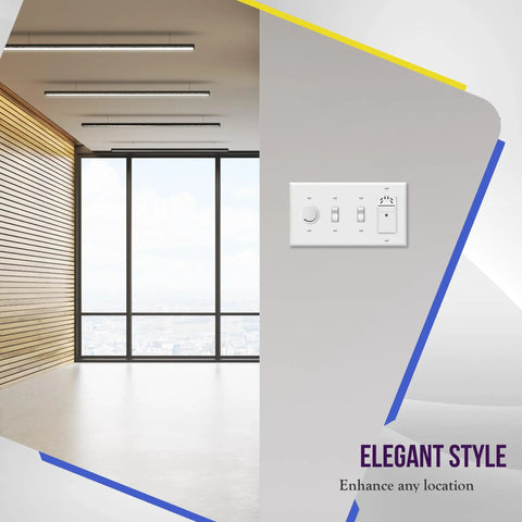 Combination Triple Toggle And Single Decorator Rocker Outlet Wall Plate Four Gang Standard Size 4.5 By 8.19 Inches Built Tough Durable Polycarbonate Thermoplastic UL Listed White