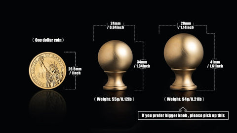 Comparison of Six Pack Zinc Alloy Drawer Knobs 0.94 Inch Diameter Champagne Bronze Cabinet Knobs with one dollar coin for size reference