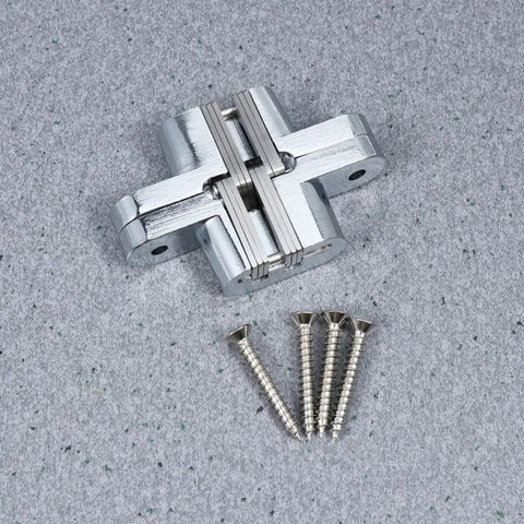 2 Pack Stainless Steel Cross Concealed Hinges For Wooden Doors And Counter Doors Silver Finish with screws included