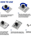 JOYABEST photo-etched parts bender on silver base with black knurled knob; five-step how-to diagram