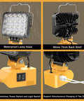 54W LED Work Light Cordless Flood Light With 7600 Lumens And 3800 Lumens Dual Brightness Mega Bright 150 Degree Pivot Head