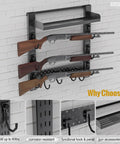 Sturdy Wall Mount Gun Rack With Shelf Holds Up To 80lbs Fits Three Rifles And Gear Includes Removable Accessories Tray