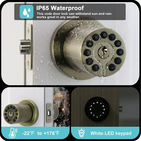 Keyless Entry Door Lock With Backlit Keypad And Master Code Electronic Door Knob No Brainer Auto Lock Waterproof