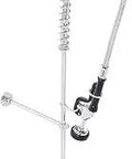 Commercial Kitchen Wall Mount Pre Rinse Faucet With 38 Inch Height 8 Inch Center Coiled Spring Pull Down Sprayer 1.6 GPM Beefy Brass Body Polished Chrome Finish Durable Industrial Grade 1 Set