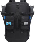 Front view of black 65L Scuba Diving Backpack for Travel With Large U Opening Gear Bag Fits Mask Snorkel Fins Wetsuit BCD and Accessories