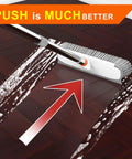 Mean 2 In 1 Deck Scrub Brush With Long Handle Heavy Duty Floor Cleaner Scrubber With Stiff Bristles And Built In Squeegee in use on wood floor