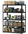Heavy Duty 5 Tier Adjustable Garage Shelving Rack With Steel Construction And MDF Boards 2400 Lbs Capacity Ultra Sturdy Garage Storage Shelf System For Tools Parts And More, loaded with tools