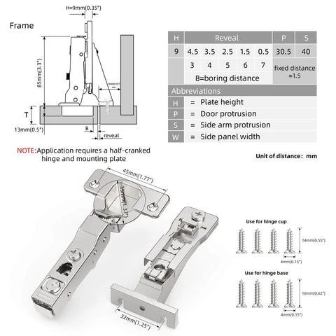 Diagram and close-up of Face Frame Inset Cabinet Hinge Set 2 Pack Soft Close Silent 6 Way Adjustable 105 Degree Cosycove