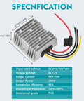20A 240W DC-DC Step-Down Converter From 24V/36V/48V To 12V For Golf Carts, Waterproof Regulator With Aluminum Shell and Fuse