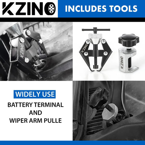 KZINO windshield wiper arm puller and battery terminal remover kit; heavy-duty metal automotive repair tool set