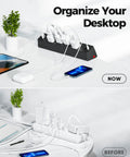 Comparison of a messy desk and organized setup with 8 In 1 Desk Clamp Power Strip With USB-C PD 20W Fast Charging