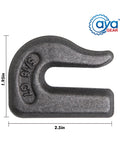 Weld-On Grab Chain Hook 5 Sixteenth Inch Heavy Duty Beefed Up Tow Hook G70 Forged Steel highlighting size dimensions