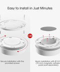 Illustration showing installation options for Foolproof Smoke Detector Featuring Ten Year Long Life Sealed Lithium Battery UL 217 Certified.