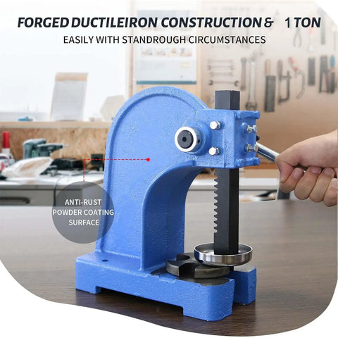 Built Different One Ton Manual Arbor Press With Four Position Steel Anvil And Five Point Five Inch Work Height positioned for bending tasks.